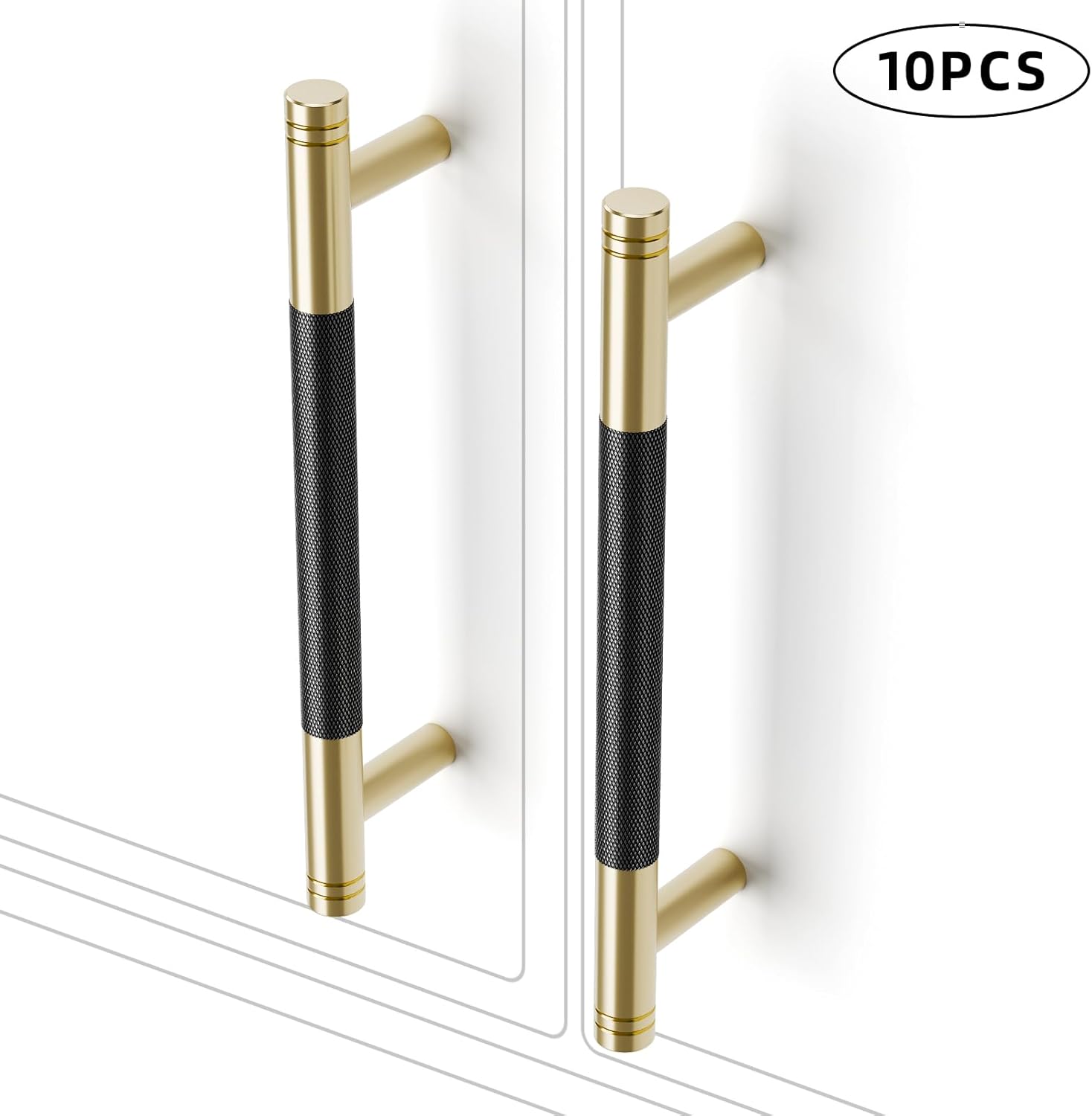 10 Pack Black Cabinet Pulls Black and Gold Handles for Drawer 5in Knurled Cabinet Handles Kitchen Drawer Handles 5inch Center to Center
