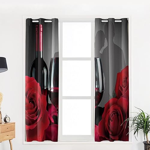 Miniatura 5 de Cortinas opacas para dormitorio, día de San Valentín, románticas sombras de amantes del vino rosa, con ojales, cortinas de tratamiento de ventana,