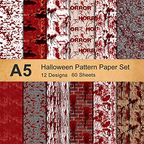 Papier d'horreur Halloween Whaline format A5 avec motifs sanglants pour création de scrapbooking