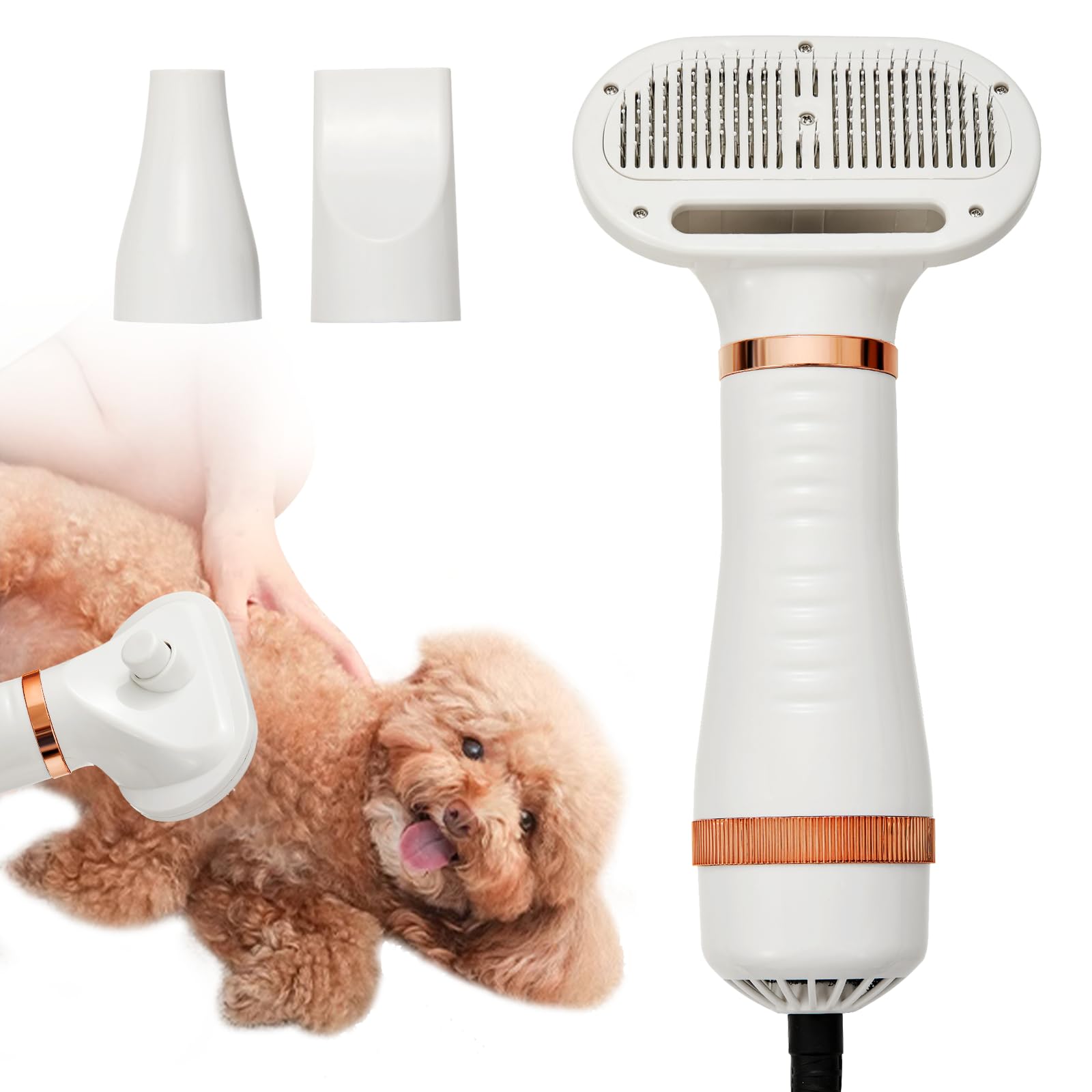 3-in-1 Pet Hair Dryer Brush for Dogs & Cats Portable, Dog Hair Blower & Slicker Brush Adjustable Temp (Low/Middle/High), Overheat Protection