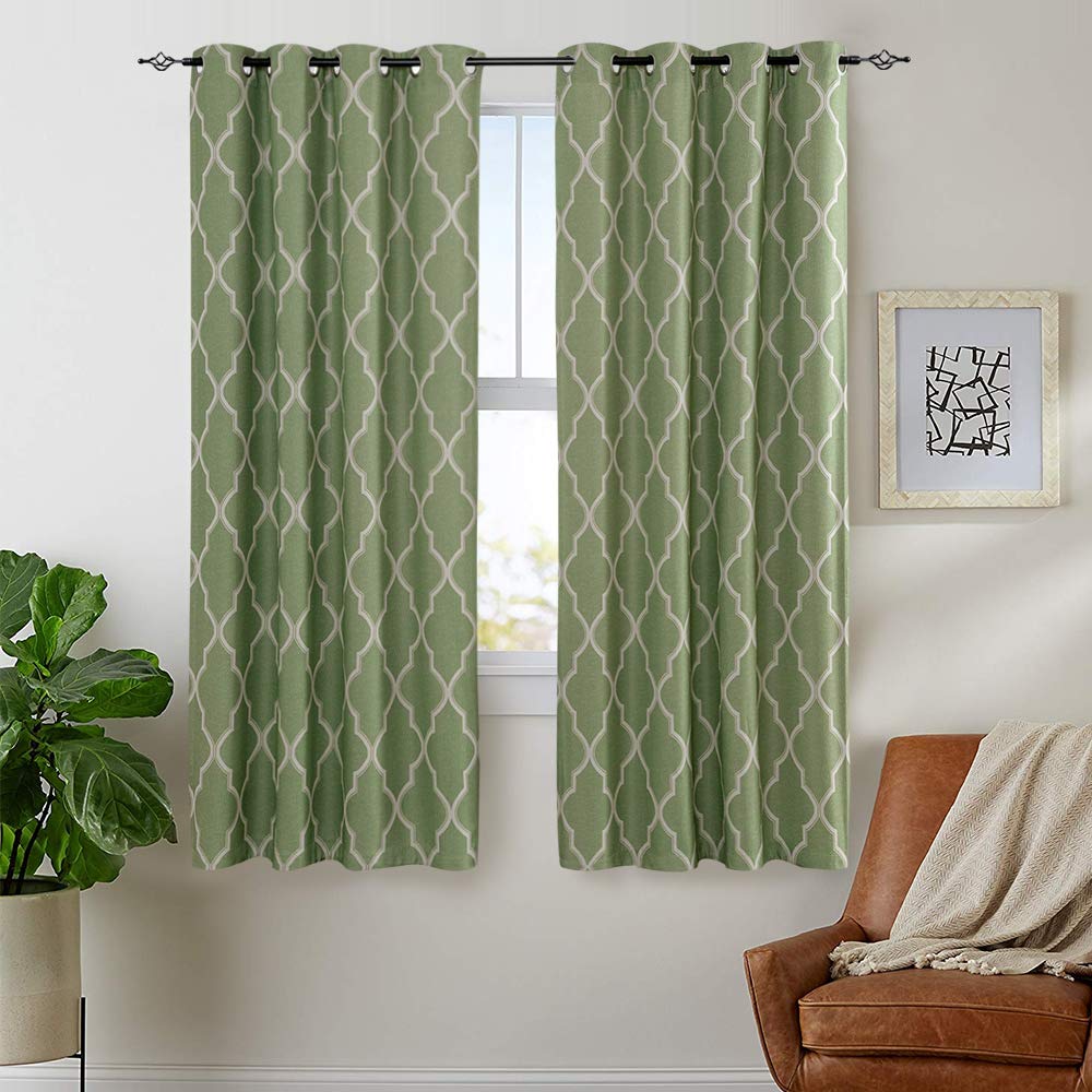 jinchan Moroccan Printed Curtains for Bedroom Living Room Linen Textured Thermal Insulated Curtains Grommet Window Drapes 63 inch 2 Panels Sage