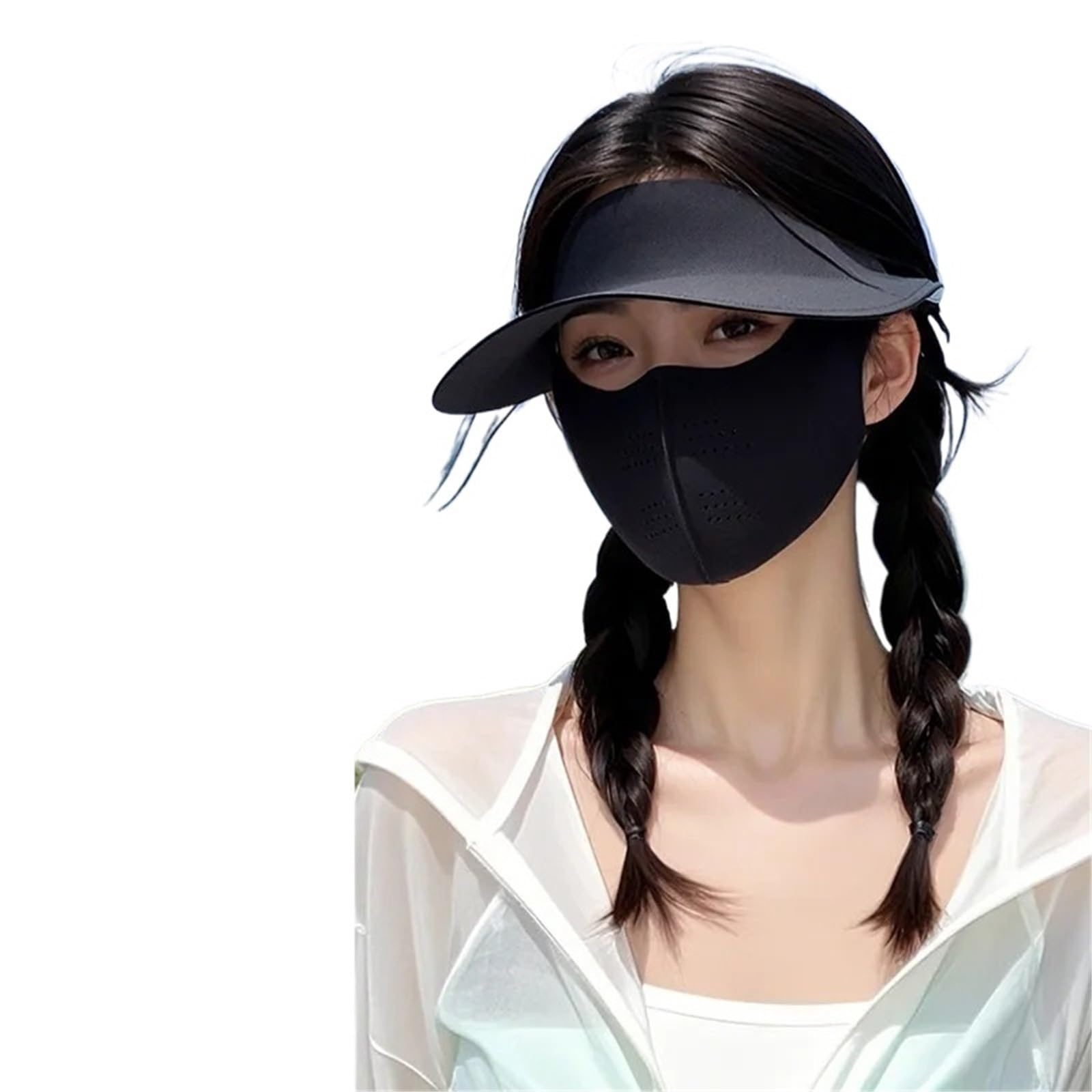 Maschera visiera parasole da donna 1 pezzo traspirante Per esterno | Copricapo regolabile staccabile a copertura totale for la guida estiva all'aperto in spiaggia(Black)