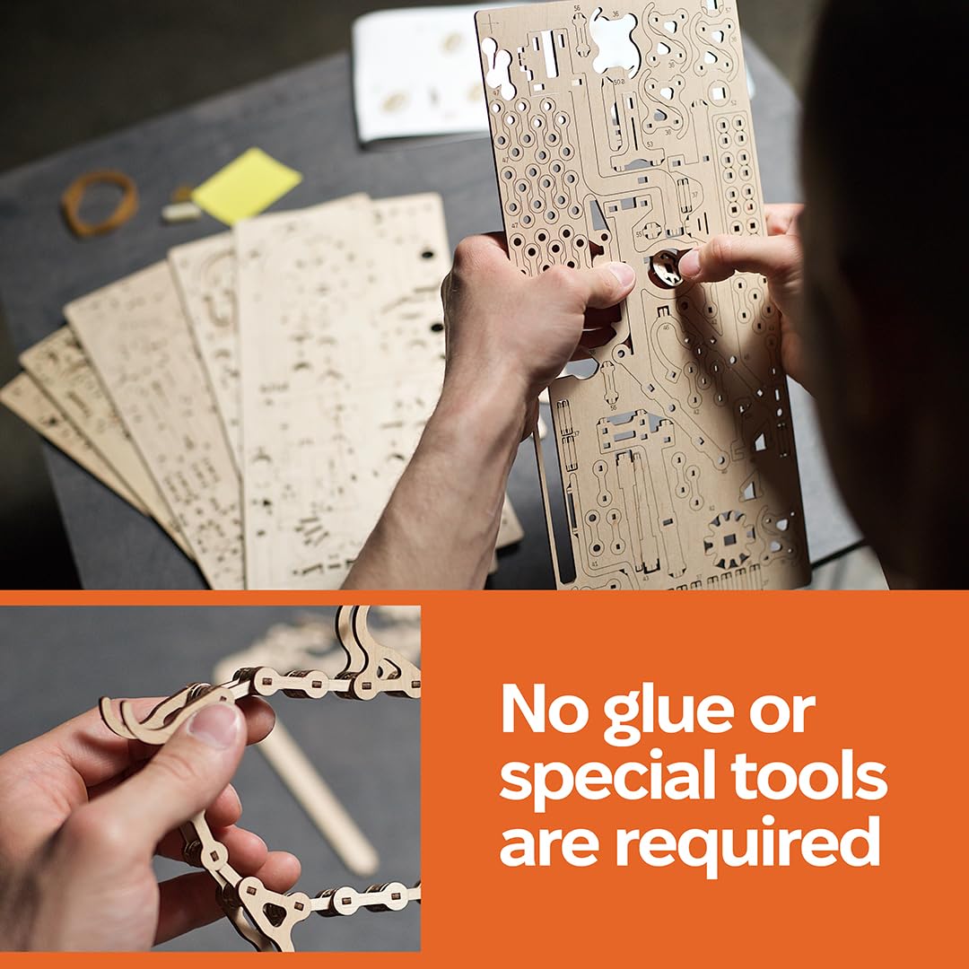 UGEARS 3D Puzzle Marble Track Chain - Father's Day Gift, Creative 3D Wooden Puzzles for Adults with Rubber Band Motor - Marble Track Chain Wooden Model Kit - Unique Wooden Puzzle - 3D Puzzles