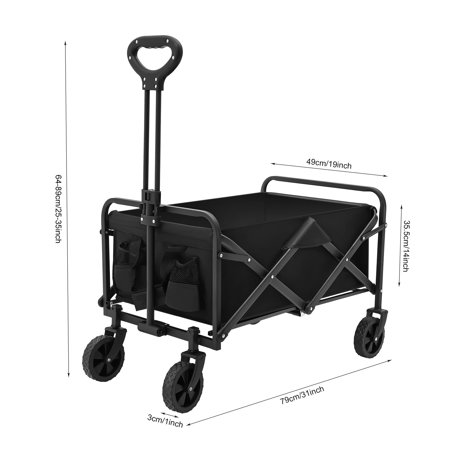 Wózek ręczny, składany, wózek transportowy, przenośny, składany wózek na kółkach, z kieszenią boczną i uchwytem na napoje, regulowany uchwyt, na kemping i zakupy na świeżym powietrzu