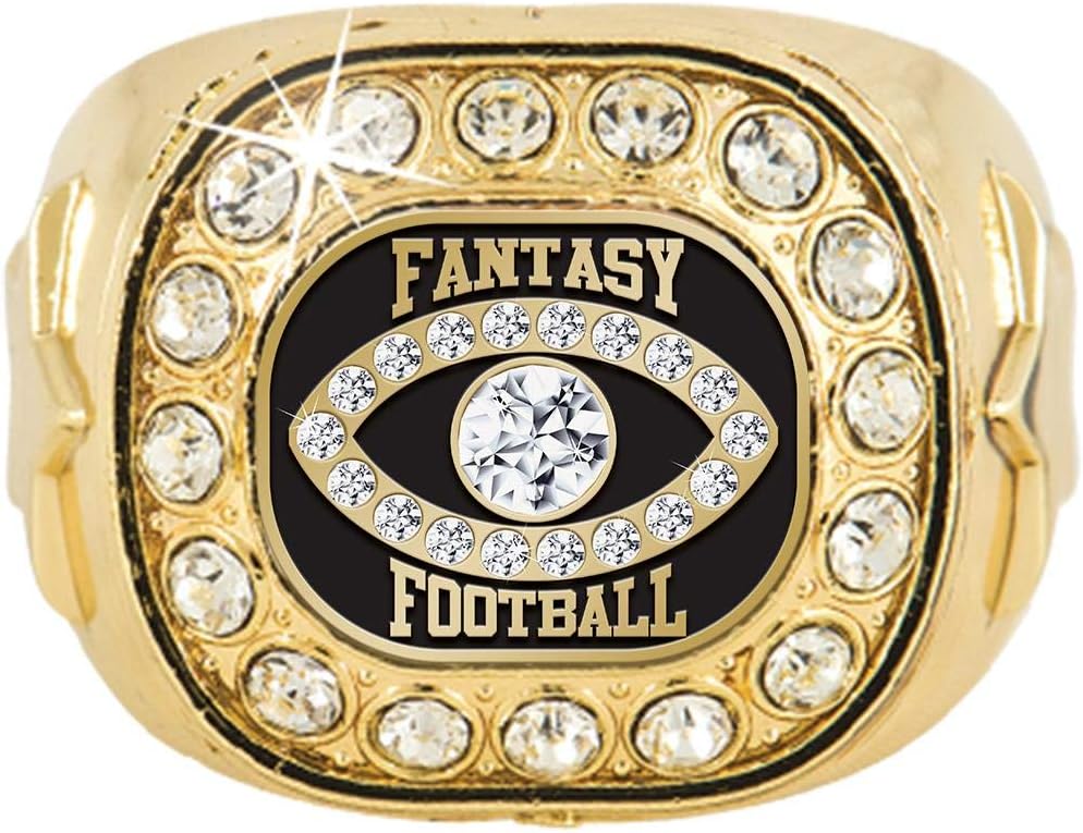 Fantasy Football Rings, Gold Crystal Fantasy Football Championship Ring with Gems, Choose Your Size Prime