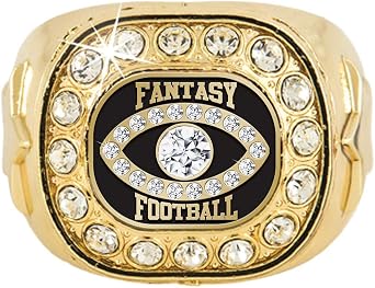 Crown Awards Fantasy Football Rings, Gold Crystal Fantasy Football Championship Ring with Gems, Choose Your Size