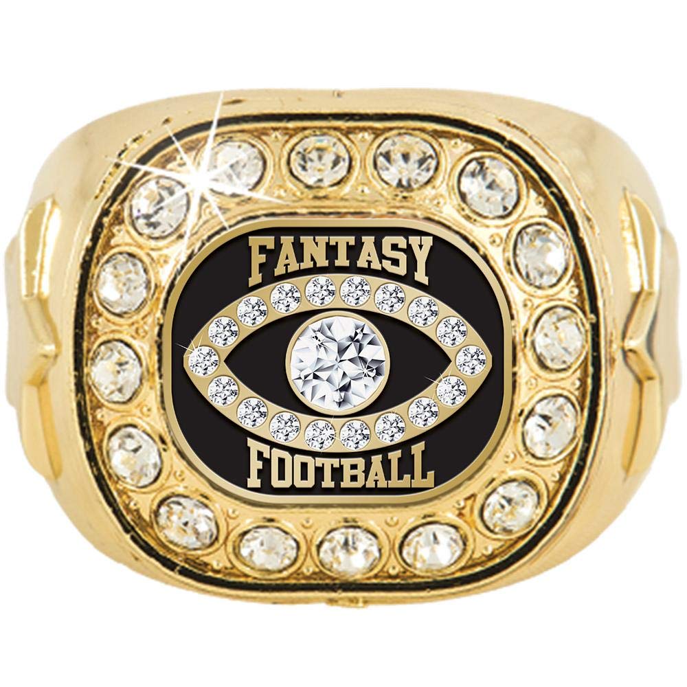 Fantasy Football Rings, Gold Crystal Fantasy Football Championship Ring with Gems, Size 11
