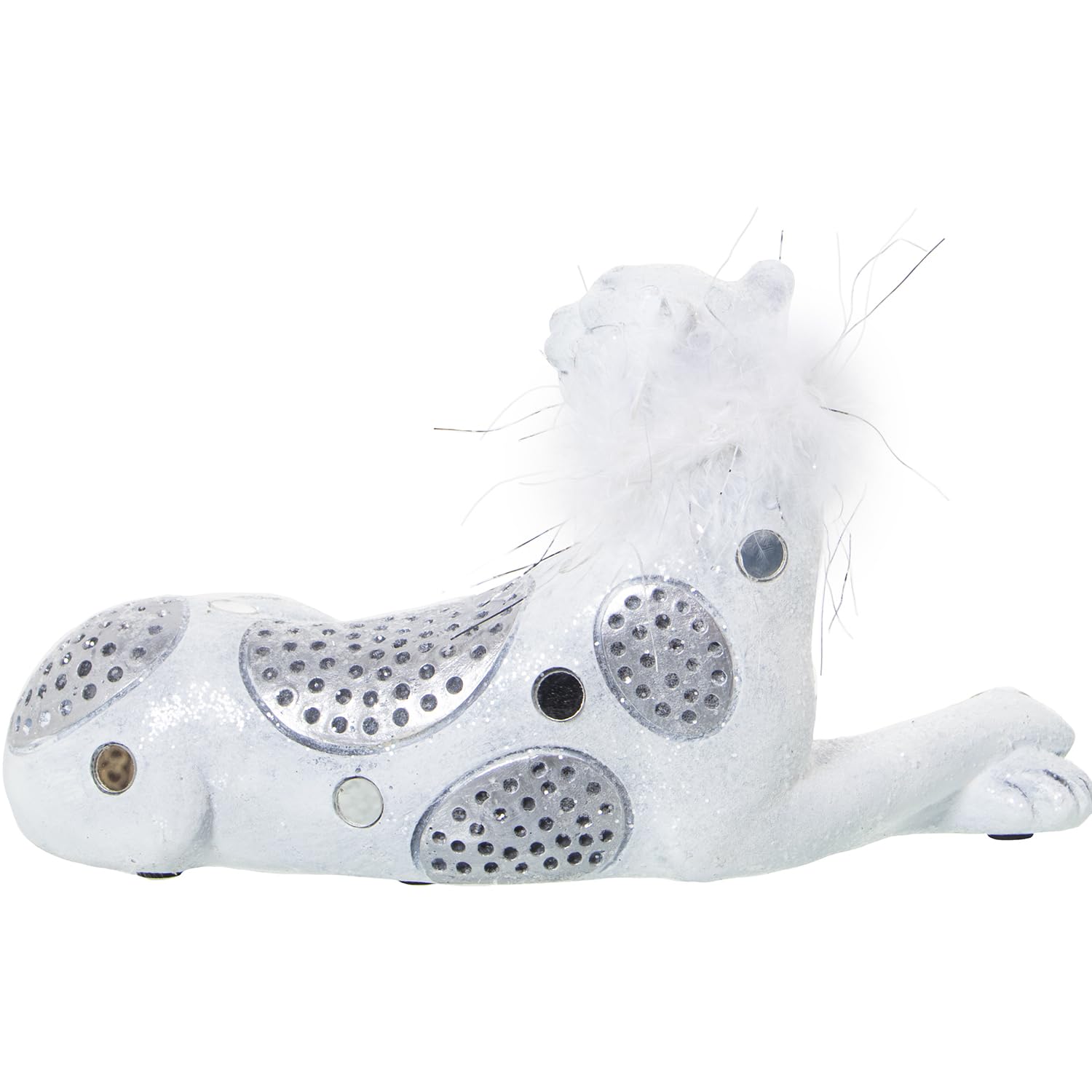 AlexandreHouse Resin figure LEOPARD BLANCO/PLATA C/PLUMA artifical 23 x 9 x 12 cm, Multicolour - Image 4