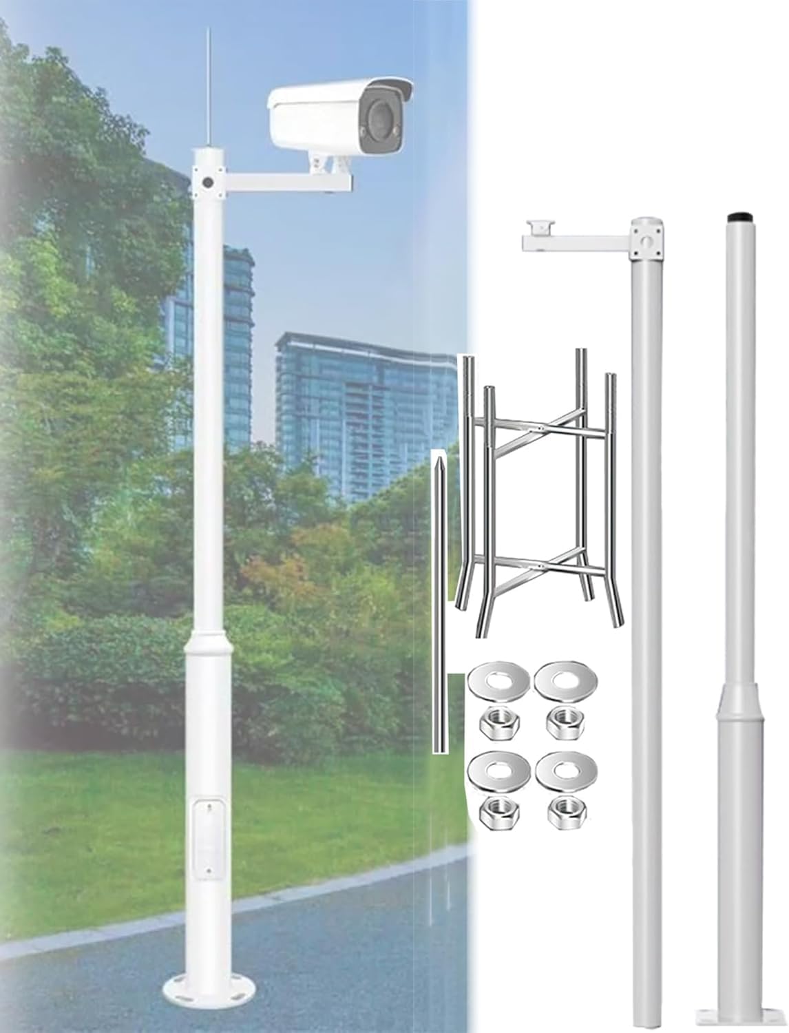 Słup montażowy kamery - Odłączany stojak do monitoringu do szkoły, werandy, patio, chodnika - zabezpiecz swoją kamerę zewnętrzną (350 cm/3,4 m)