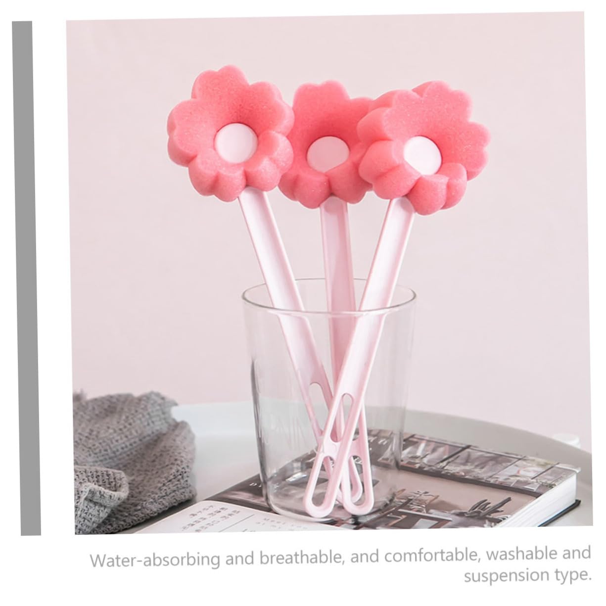 FAVOMOTO Sponge Cup Water Bottles Bottle Washing Sponge Brush Glink Water Cleaning Brush Suspension Type Brushes Dish Cup Brush Bottle Scrubber Bottle Cleaner Pink Plastic