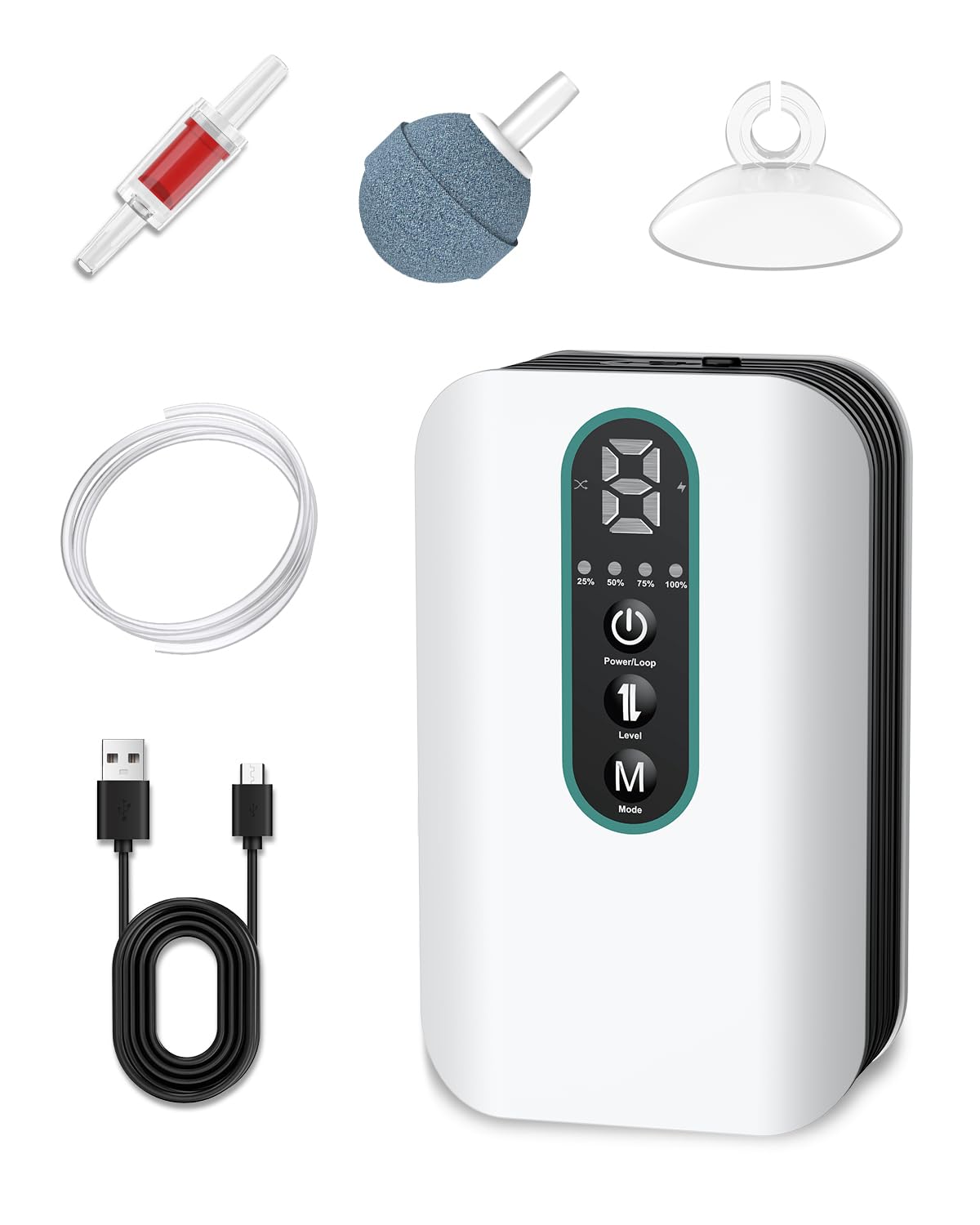 Pawfly Pompe à Air D'aquarium, Batterie Rechargeable pour Aquarium 19-380 L, Aérateur Portable pour Appâts Vivants, Pompe à Air Ajustable pour Pêche et Transport de Poissons