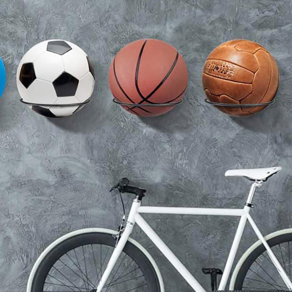 Soporte de Pared para Balones Universal Metal con Tornillos Almacenamiento para Rugby Voleibol Pantalla Negro