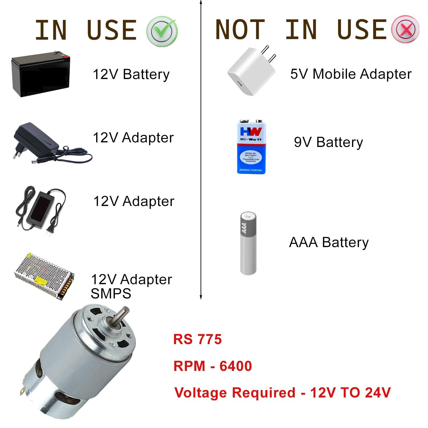 TESTIN ELECTRONICS - built with passion RS-775 DC 12V-24V High Speed Metal Large Torque Small DC Motor Replacement for DIY Toy Cars 3