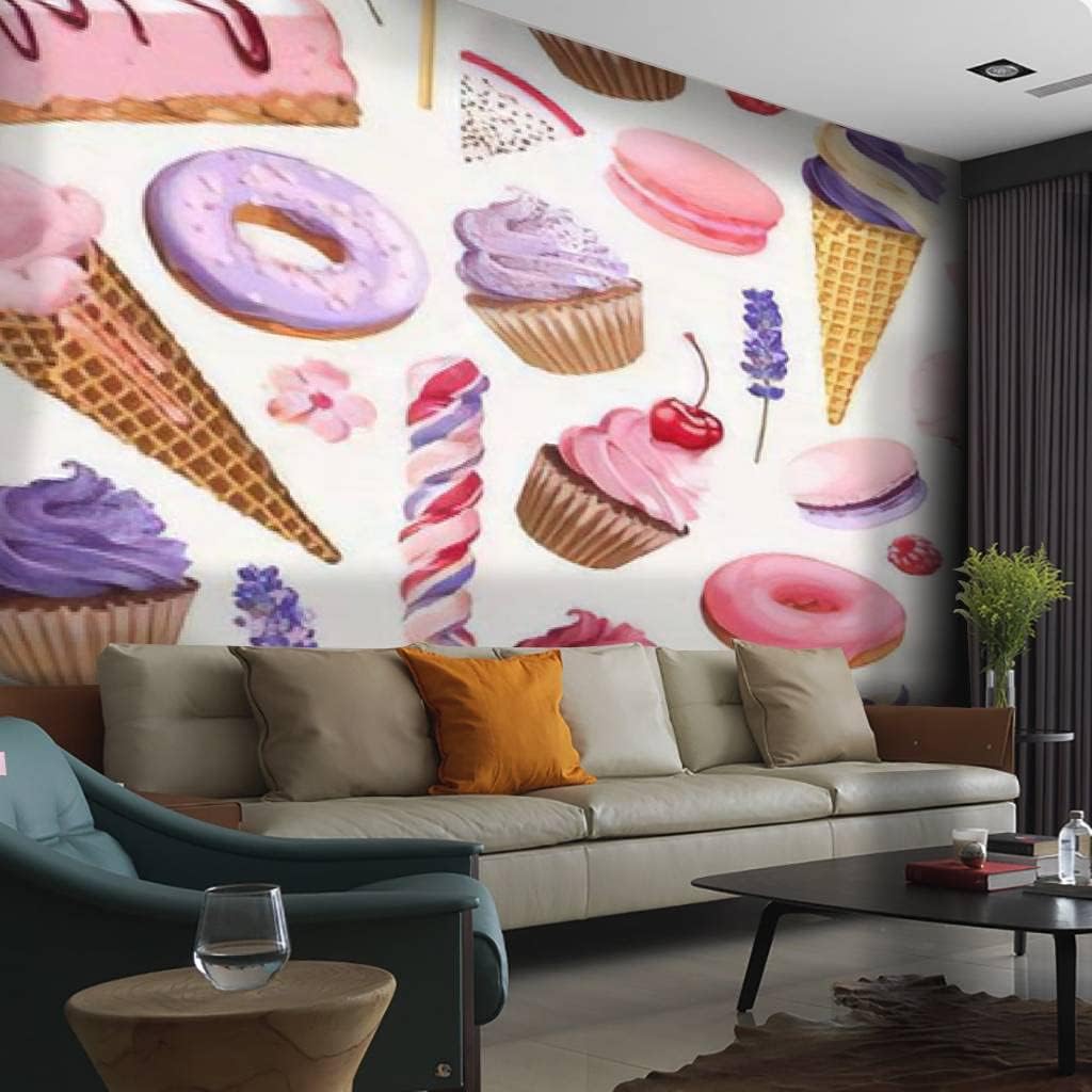 Wallpaper Canvas Print Pink ice cream melted with colorful cute candy sprinkles long border Self Adhesive Peel & Stick Wallpaper Wall Mural Wall Decal Sticker Poster Home Craft for Living Room
