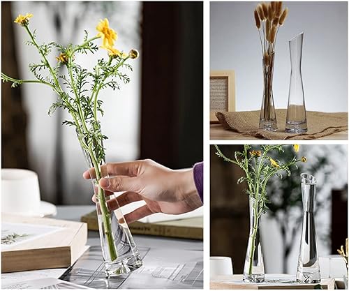 Miniatura 6 de Jarrón de cristal soplado hecho a mano, pequeño jarrón de vidrio transparente, jarrón de flores de vidrio, base pesada, jarrón de flores de un solo