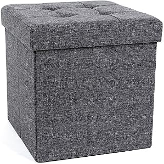 SONGMICS 15 x 15 x 15 Inches Folding Storage Ottoman Cube Footrest Stool