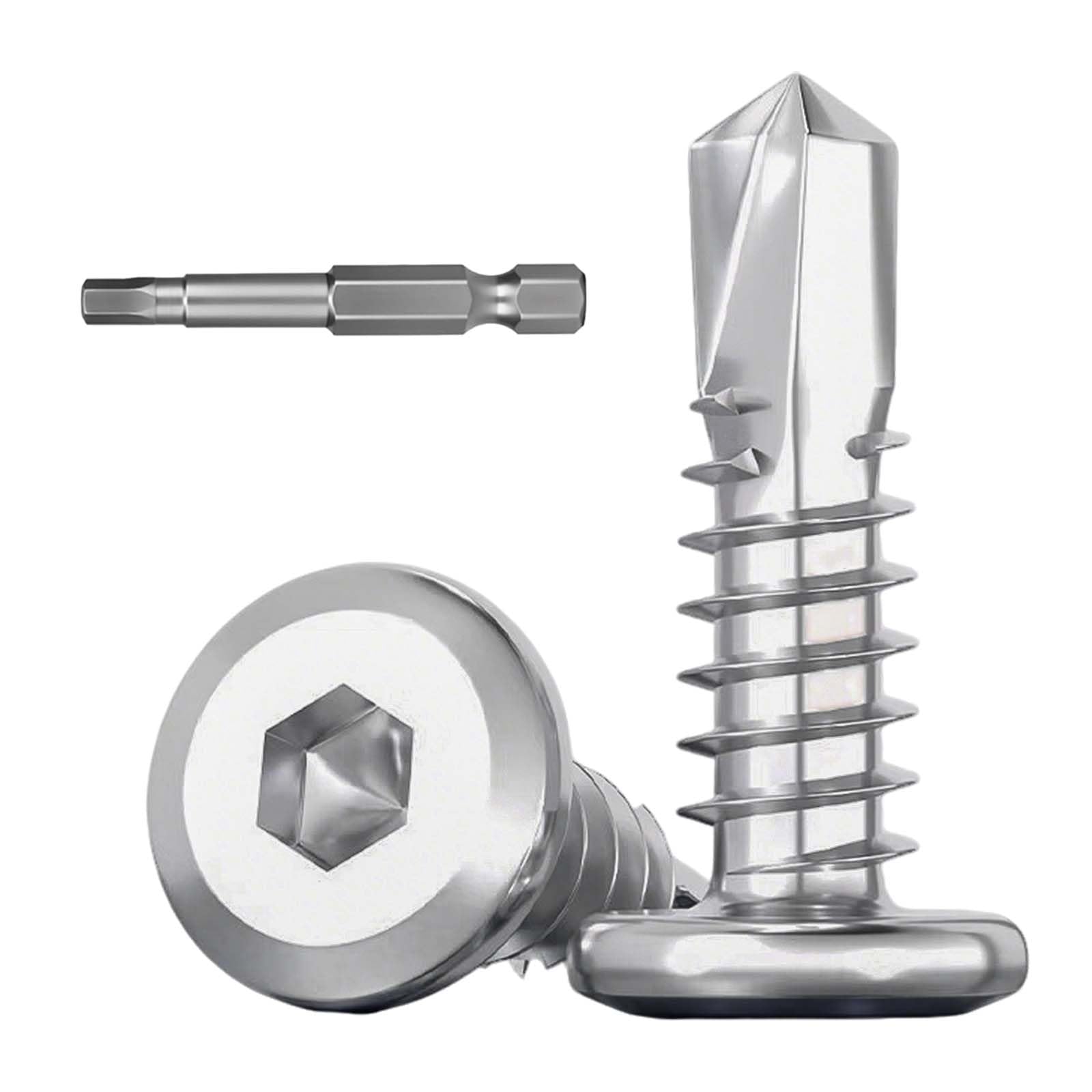 Dayalo 40 sztuk wkrętów do blachy, M5,5 x 45 mm, wkręty samogwintujące ze stali nierdzewnej, śruby z łbem płaskim, wkręty z łbem sześciokątnym, z wiertłem sześciokątnym