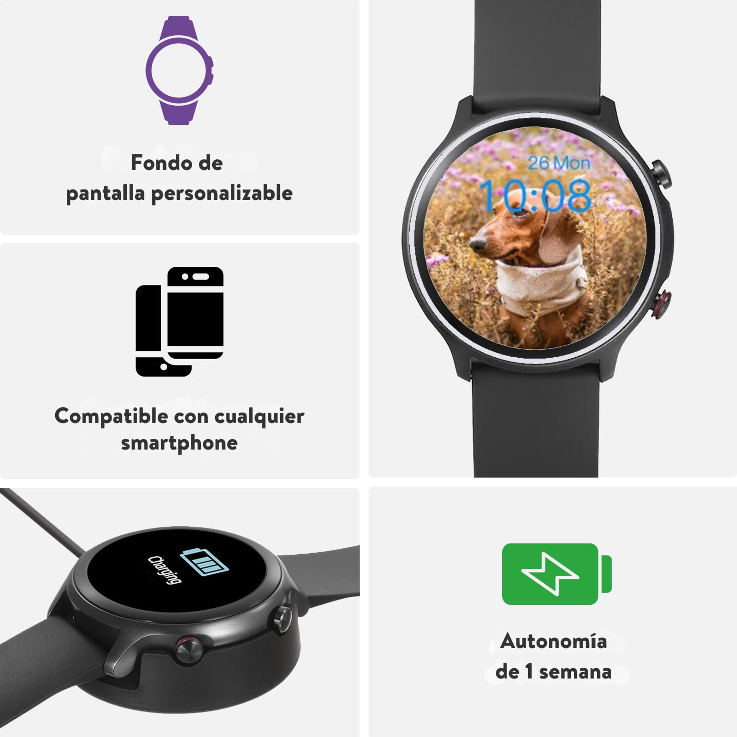 Doro Watch - Reloj Inteligente Mayores - Smartwatch Hombre y Mujer - Reloj Digital - Fitness - Pulsera Actividad - Reloj Seniores Resistente al Agua - Podómetro - Pulsómetro - Android y iOS (Negro)