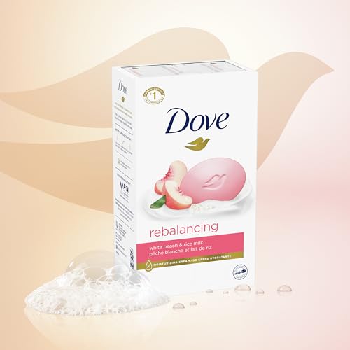 Dove Beauty Bar Soap Rebalancing White Peach & Rice Milk 6 Count for a Nourished and Moisturized Skin, with ¼ Moisturizing Cream Plant-Based Formula, 3.75 oz - Image 5