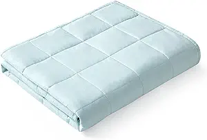 YnM Weighted Blanket,Heavy 100 Percent Oeko-Tex Certified Cotton Material(Light Blue, 80''x87'' 25lbs), Two Persons(110~190lb) Sharing Use on Queen/King Bed | A Duvet Included