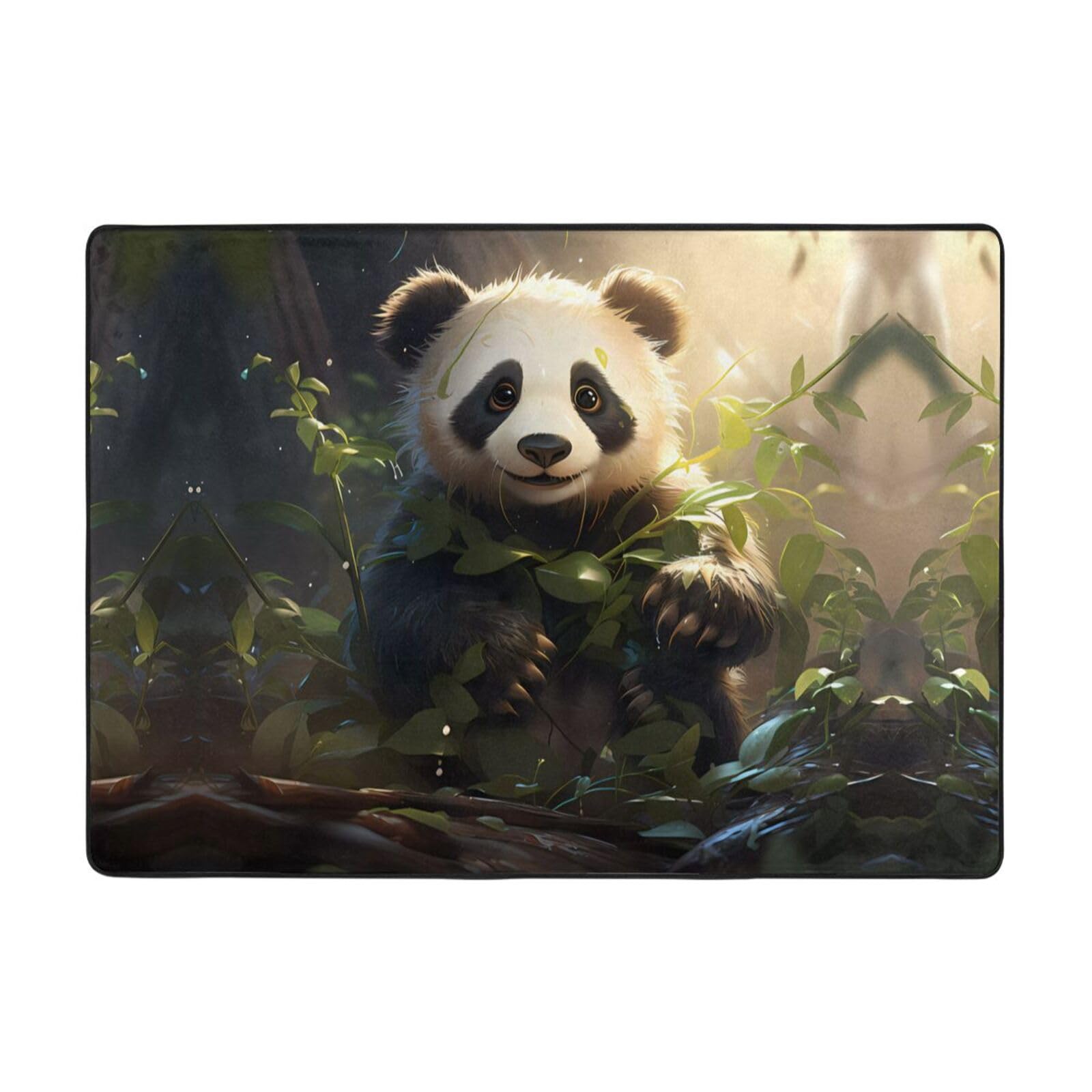 Tapis panda en flanelle 203x147 cm antitache pour grand salon