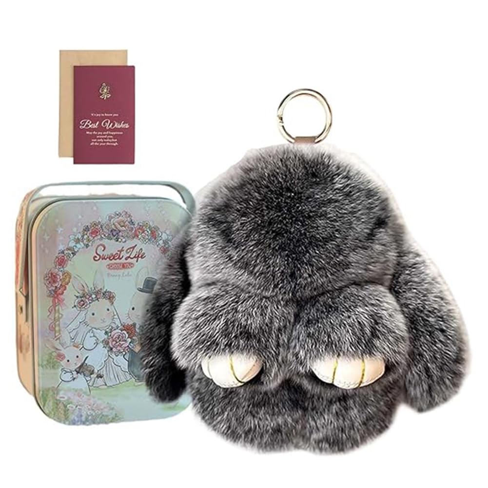 HTU Bunnylulu Keychain With Exquisite Box Handmade Soft Bunny Pompom Charms Plushies Lulu Rabbit Keyring for Backpack Decorations