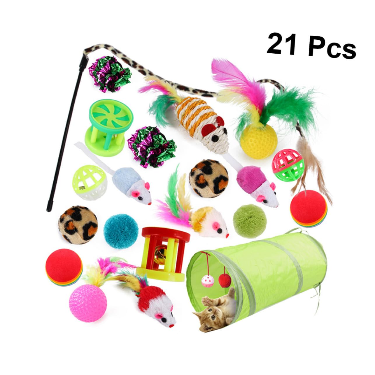 FOMIYES 42stücke Teiliges Katzen-spielzeugset Mit Teaser-Stick Interaktive Spielzeuge Für Katzen Fördert Spiel Und Langlebige Materialien Für Stundenlangen Spaß