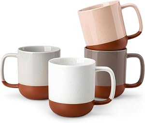 MALACASA Ceramic Coffee Mugs Set of 4, 11oz Coffee Cups, Modern Farmhouse Mugs for Coffee, Latte, Tea, Hot Chocolate, Cappuccino, Milk, Microwave & Dishwasher Safe, Multicolor, Series TARA