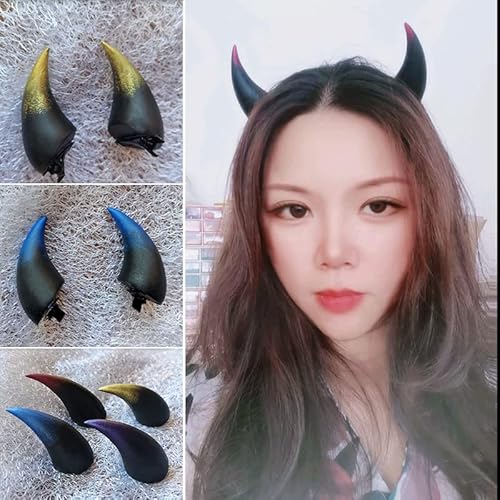 A Pair Bloody Bone Hairpin Edge Clip Skull Butterfly Dark Gothic Bat Ear Devil Horns Costume Halloween Cartoon Hair Accessories (Devil Horns) #TOP2