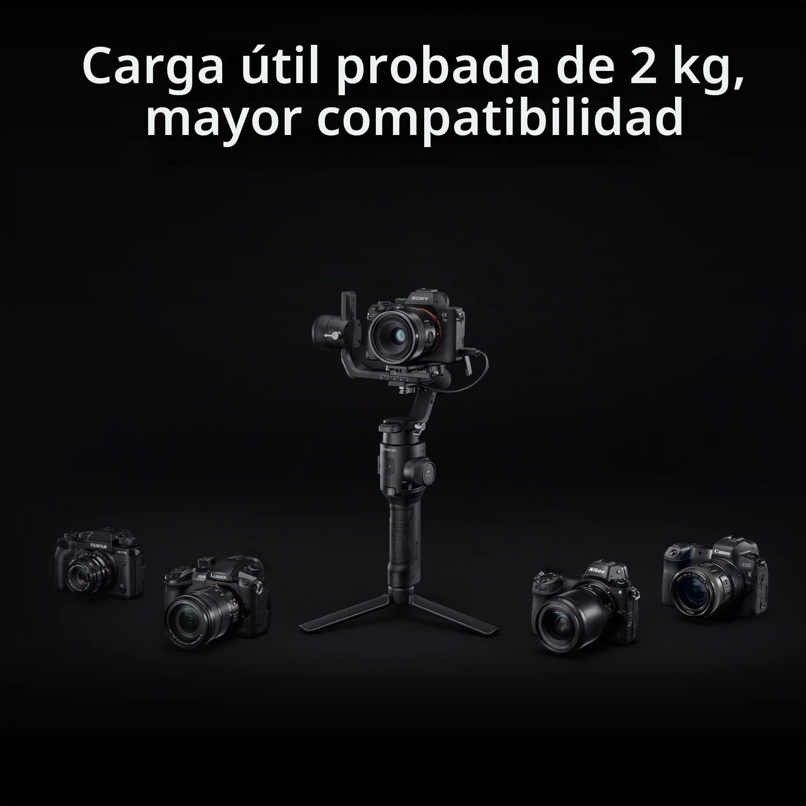 DJI Ronin-SC, estabilizador en tres ejes para cámaras, carga útil hasta 2 kg, diseño ligero, estabilidad dinámica, funciones automatizadas, apto para Canon/Sony/Panasonic/Nikon/Fujifilm
