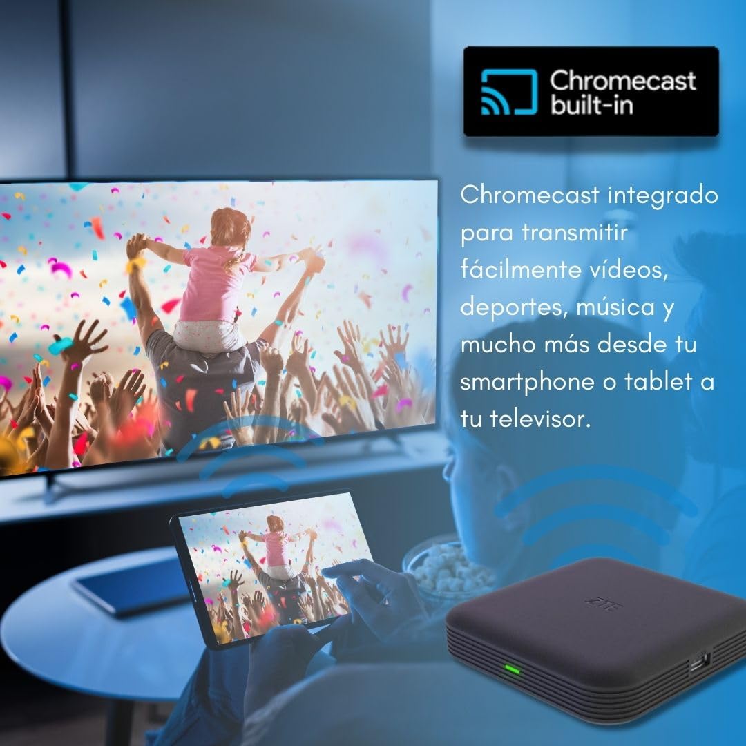 Boîtier Android TV ZTE 4K Android TV 10 | WiFi | Bluetooth 5.0 | Contrôle vocal Google Assistance | Compatible avec Chromecast | Compatible avec YouTube, Netflix, Prime Video