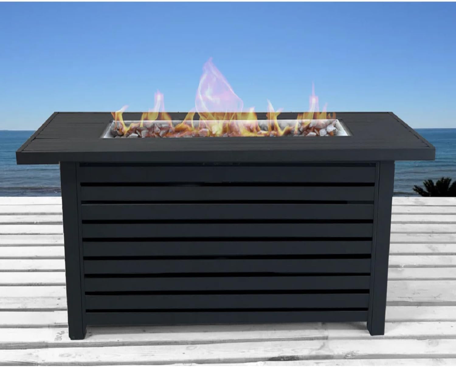 24" H x 42" W Inch Rectangle Propane Fire Pit, Steel Outdoor Fire Pit Table, 50000 BTU Outdoor Propane Gas Fire Pits with Lid Cover for Outside Patio Garden Backyard - Black
