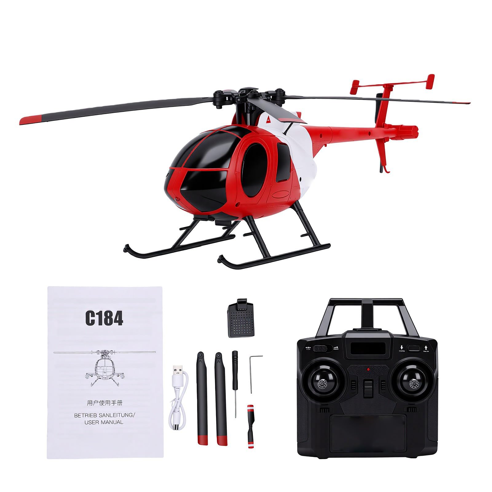 Elicottero RC a 4 canali, elicottero radiocomandato in scala 1:48, aereo Flybarless 2.4G con ottica giroscopica a 6 assi, posizionamento dell'altezza, avvio e atterraggio con un pulsante