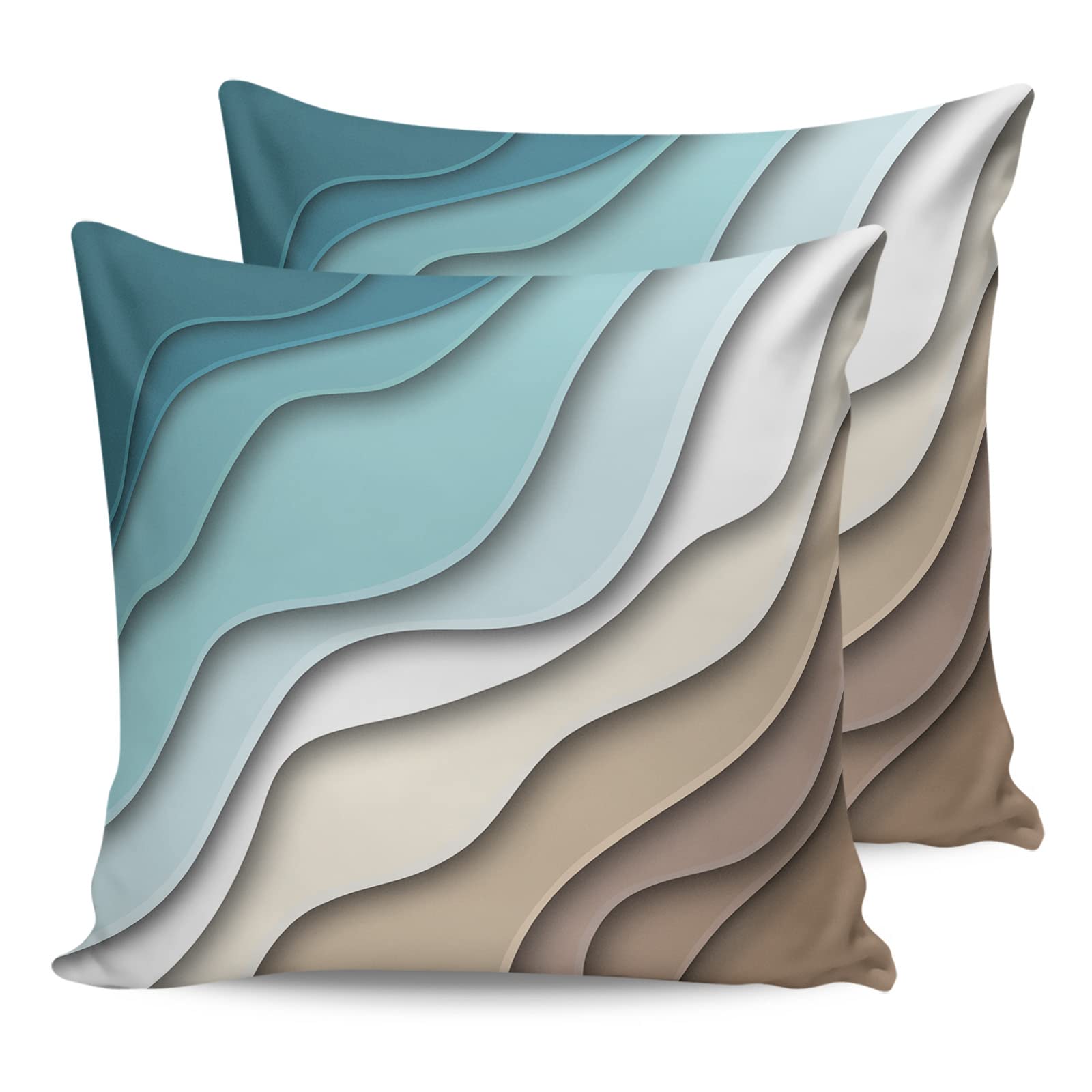 Brown and Aqua Ombre Pillow Covers 18x18 Inch Set of 2 Modern Abstract Art Square Throw Pillow Decorative Case Sofa/Bed Cushion Covers Zipper Pillow