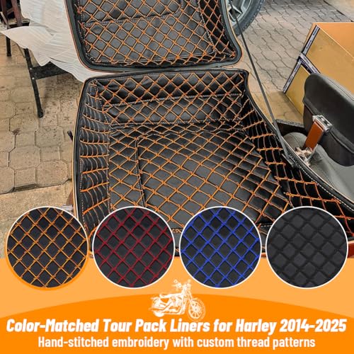 King Tour Pack Liners Custom Stitch Fit for Harley Tour Pack Street Glide/Road Glide 2014-2025 Orange Thread Stitching miniatura 2