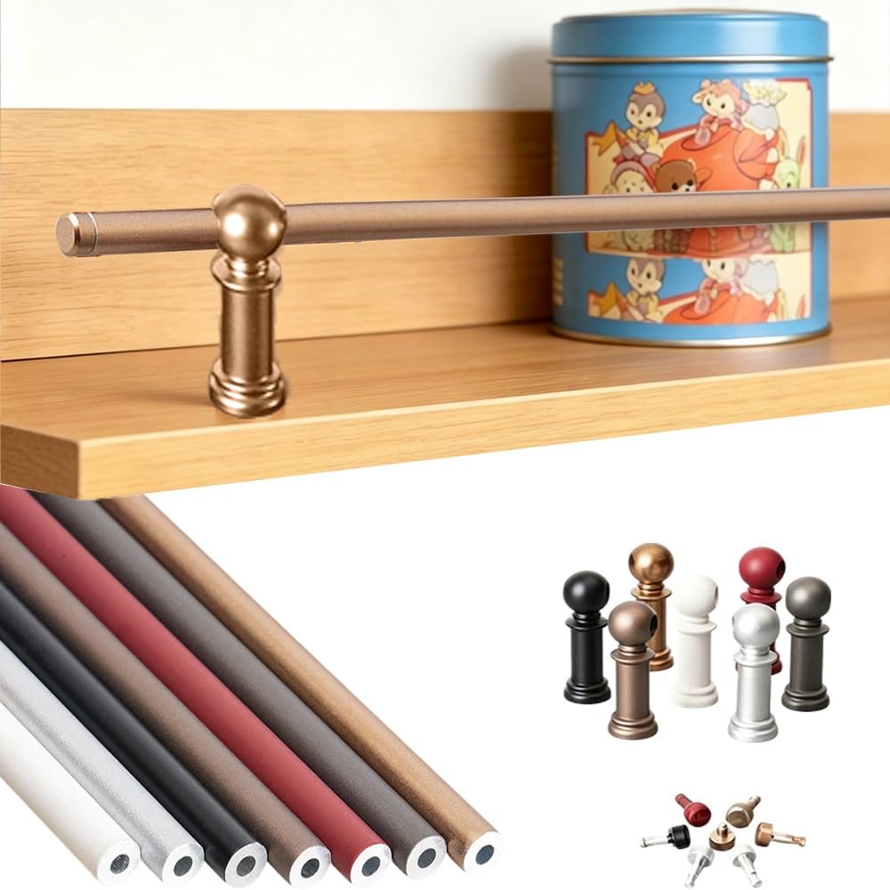 TAJMDGW Anti-Fall Cabinet Guard Fence Bookshelf Gallery Rails for Shelves Metal Guardrail Railing Spindles for Kitchen Shelves Shoe Rack Display Cabinet(Gold,80cm(31.5"))