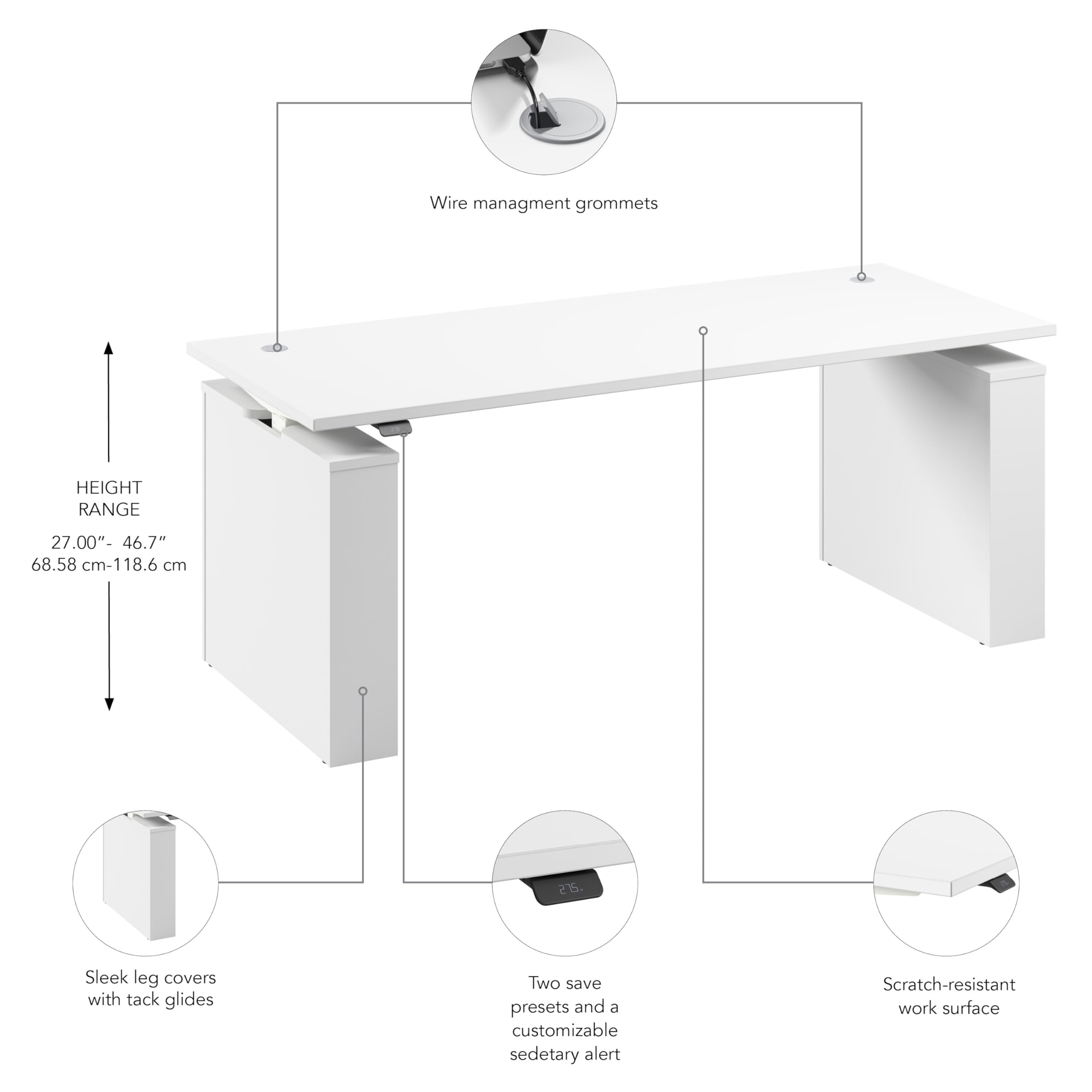 Bush Business Furniture 72-inch Electric Height Adjustable Standing Desk Ergonomic Sit-Stand Computer Table for Home and Professional Office — view 8
