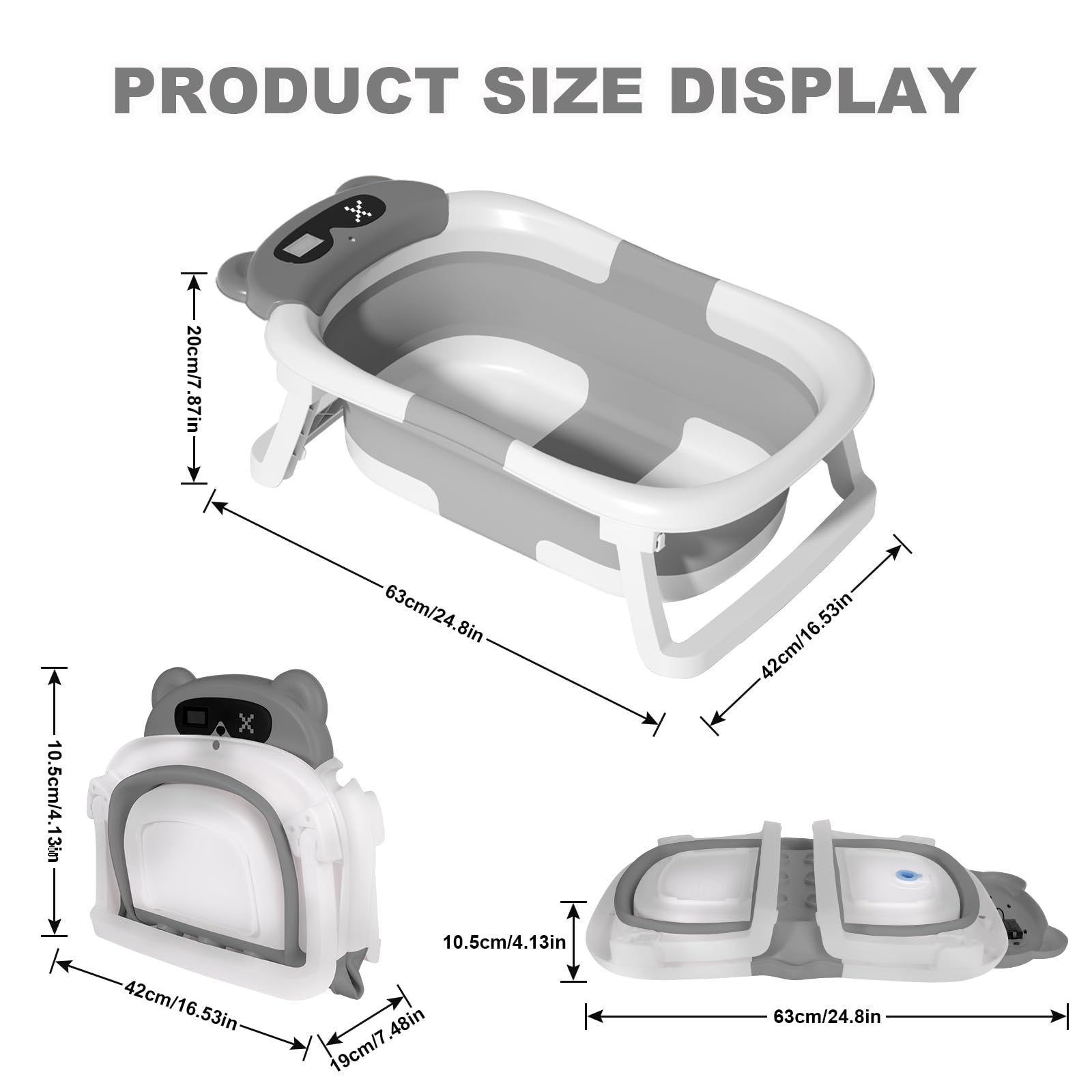 LiveGo Bañera para bebé, bañera plegable para bebé, bañera plegable para recién nacidos a niños pequeños, bañera portátil de viaje con monitor de temperatura en tiempo real + cojín suave, juego de