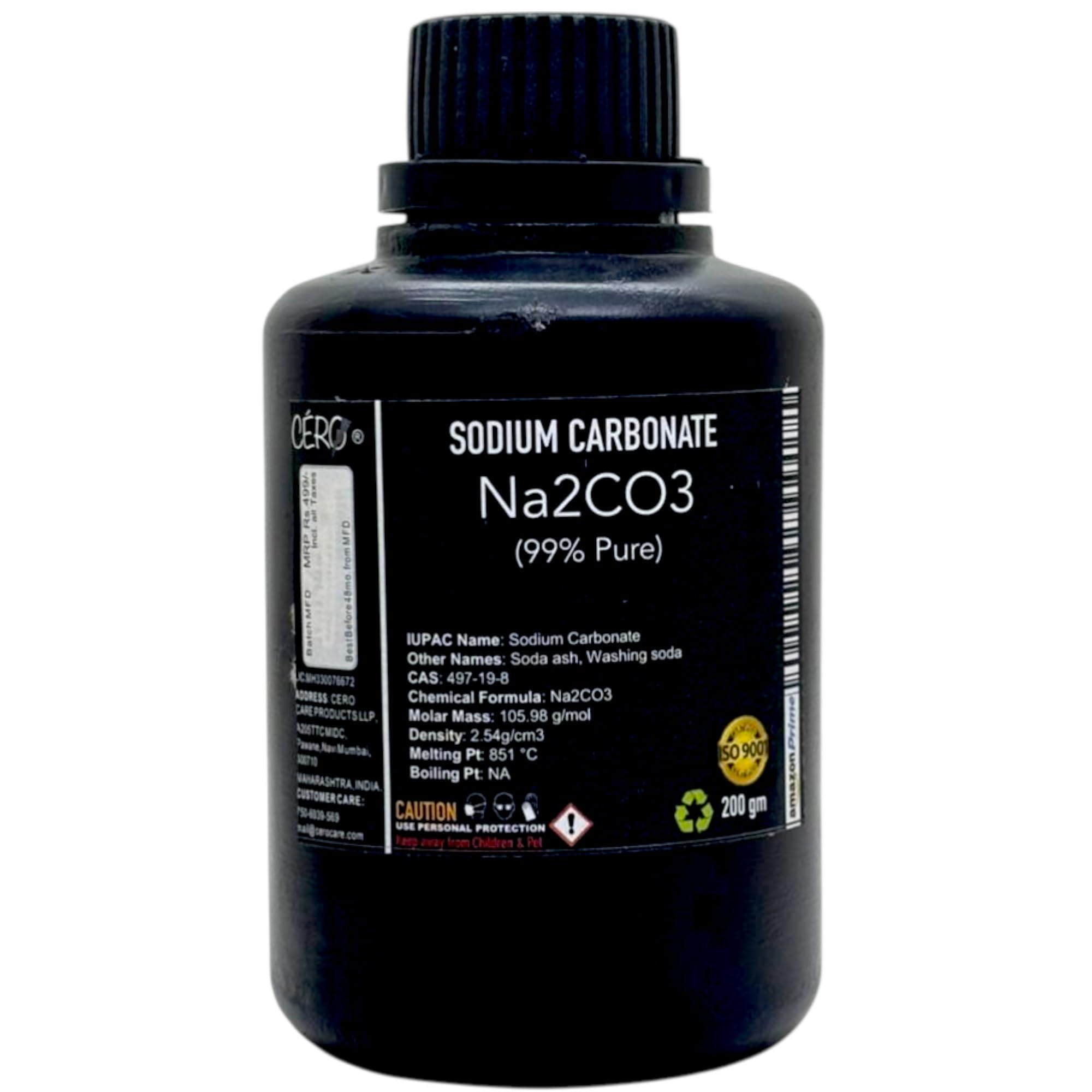 cero CERO® SODIUM CARBONATE 99% Pure [Na2CO3] CAS: 497-19-8 - High Purity for Cleaning, Perfect for Industrial, Laboratory, and Household Applications - 200 Gram-picture-33