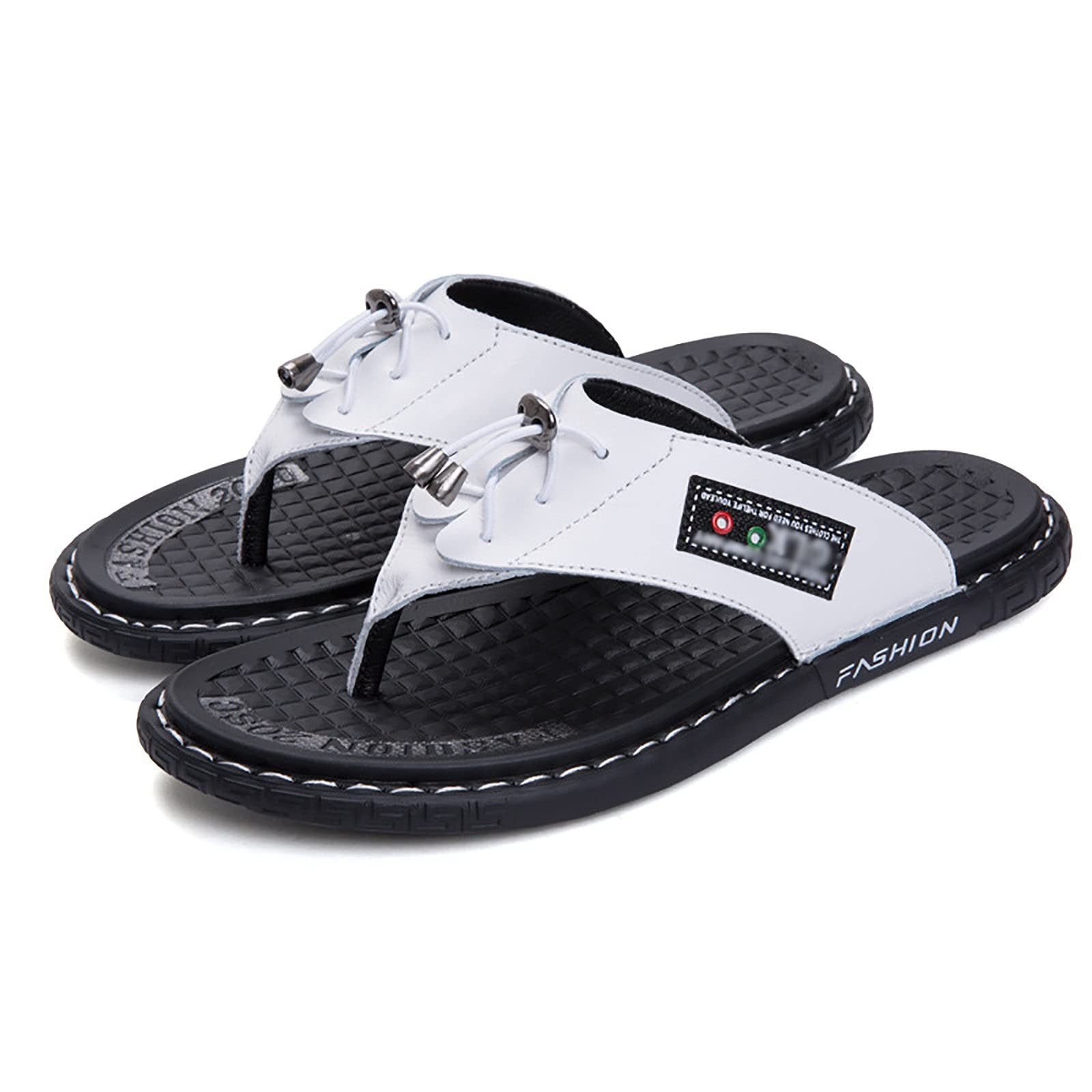 G&F Uomo Infradito Pelle Sandali Morbido Punta Clip Pantofole Estate Spiaggia Piscina All'aperto Interno (Color : White, Size : 41)