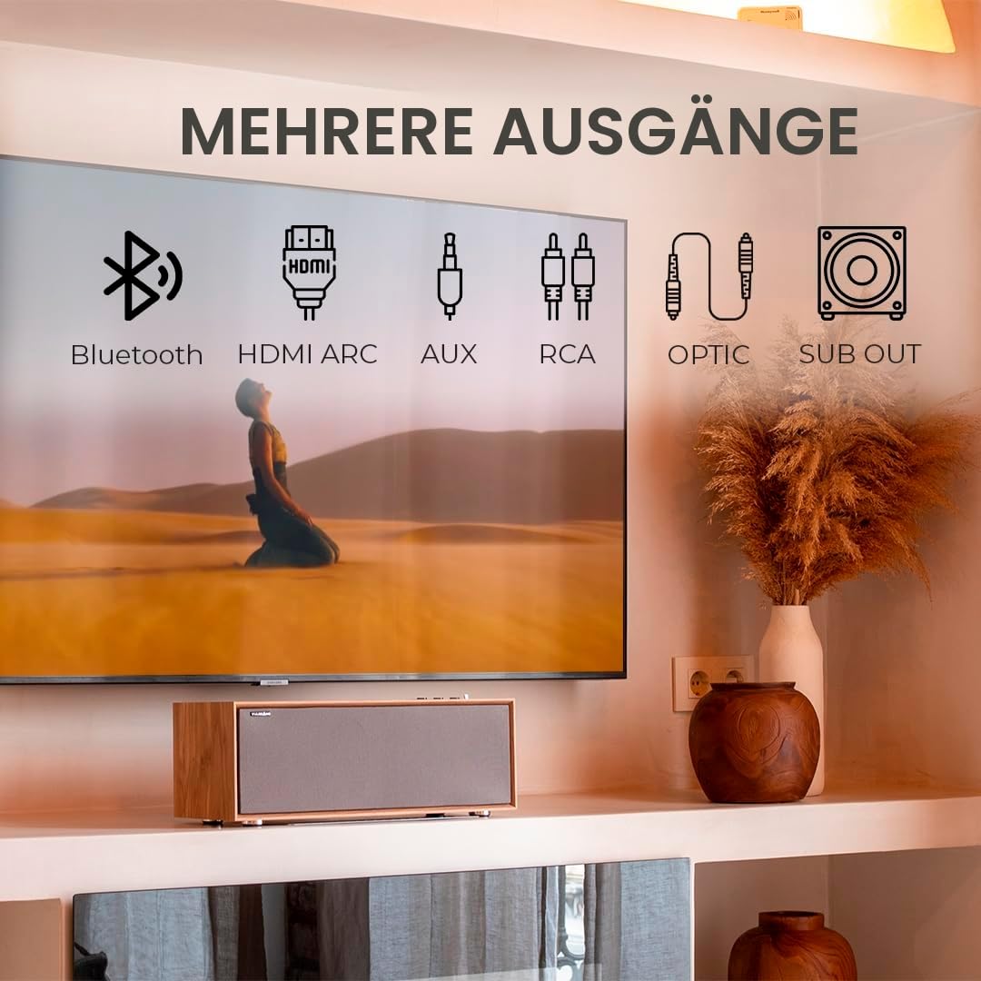 VULKKANO T50 ARC Aktivlautsprecher mit 50W Leistung, 4 Doppelrohr Woofer, HDMI ARC, Bluetooth 5.0, RCA, AUX, USB, Lautsprecher für Fernseher, den Tisch oder das Regal