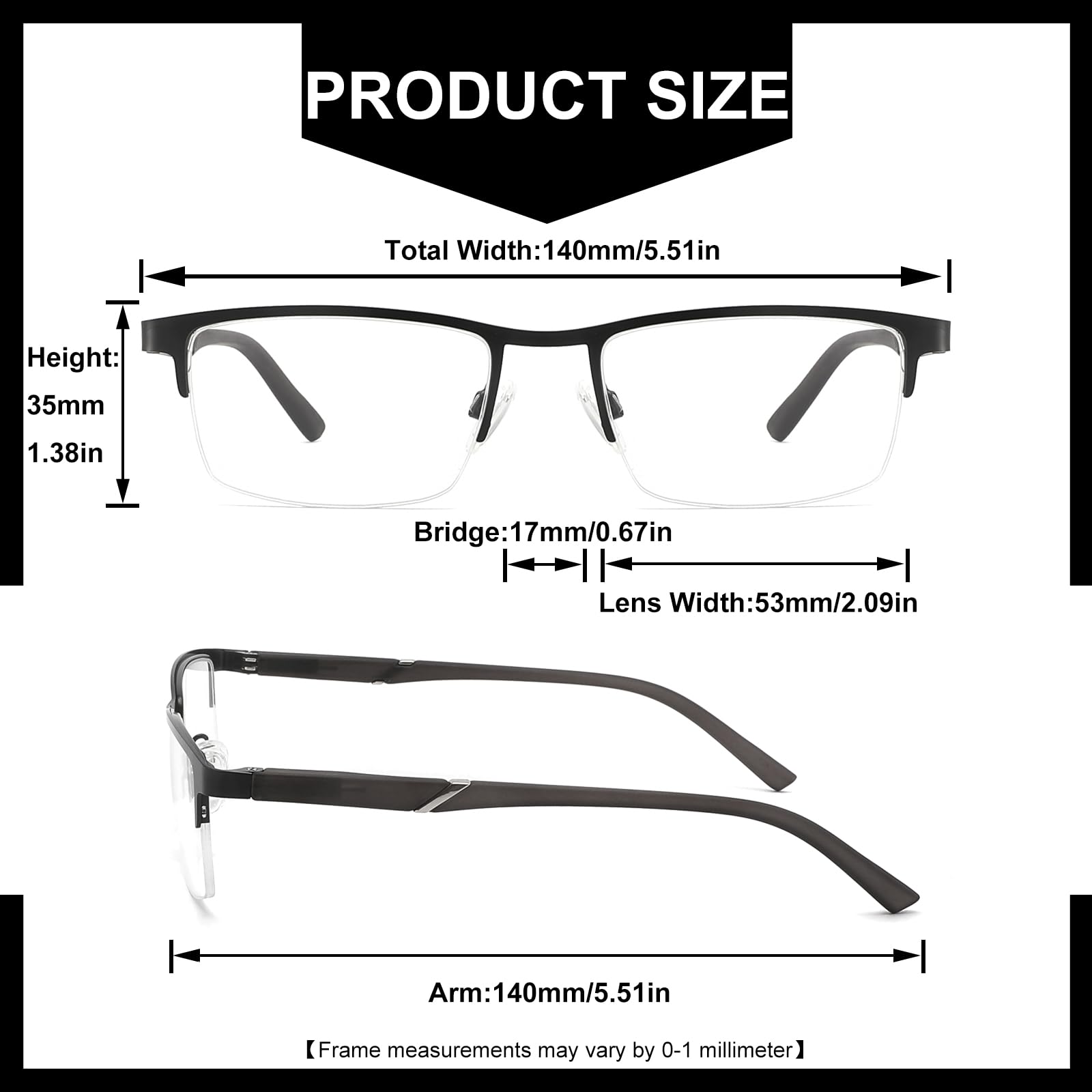 Lesebrille mit Blaulichtfilter, 5er-Pack, halber Metallrahmen mit Federscharnieren (1,0 Vergrößerung)