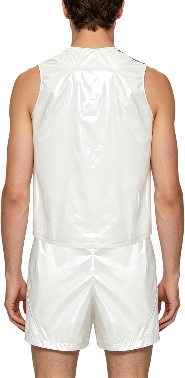 Jugaoge Men Plastic Shirts with Shorts Set Tear Away Tank Top and Loose Trunks 2 Piece Outfits Tracksuit