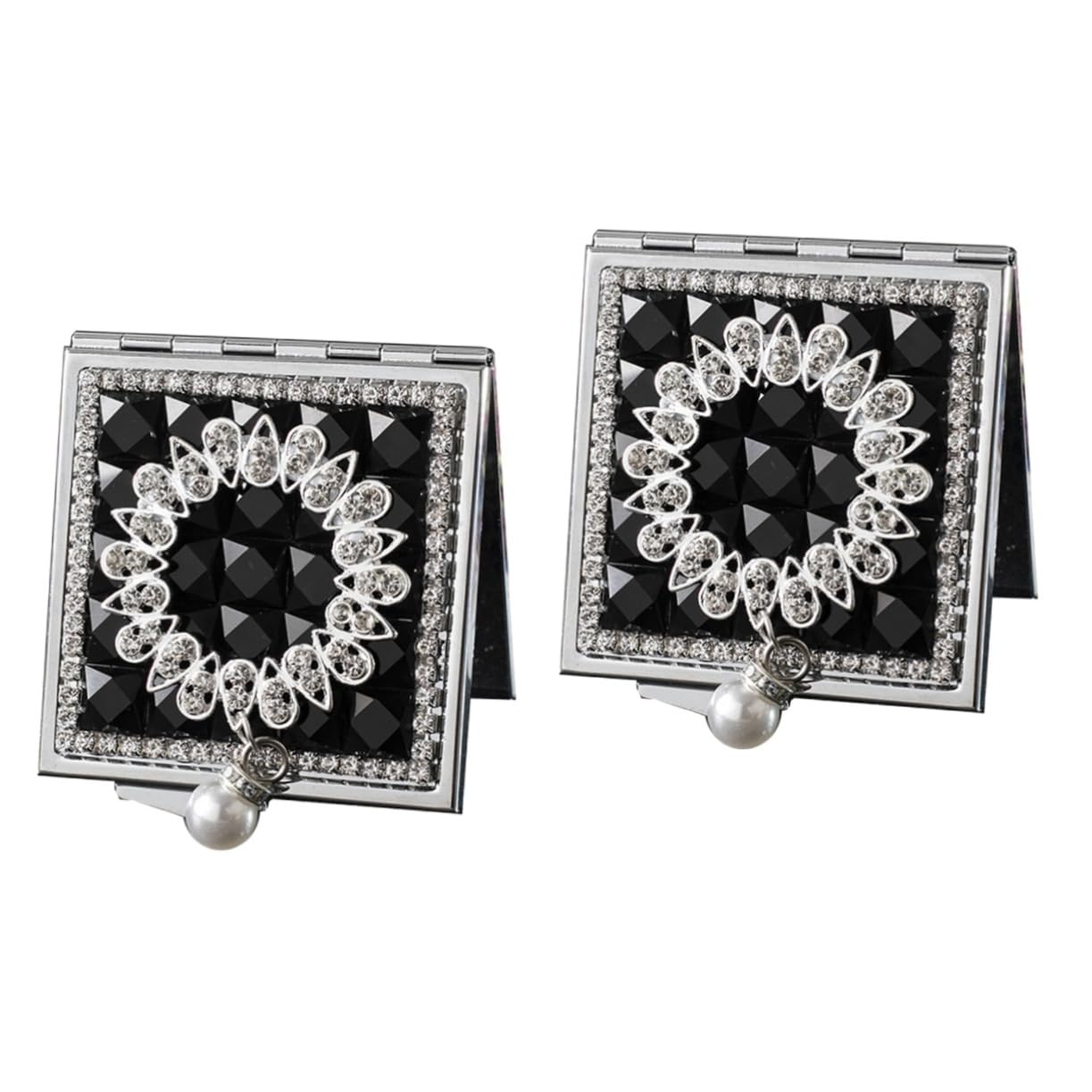 Miroir cosmétique strass carré noir pour portefeuille maquillage nomade