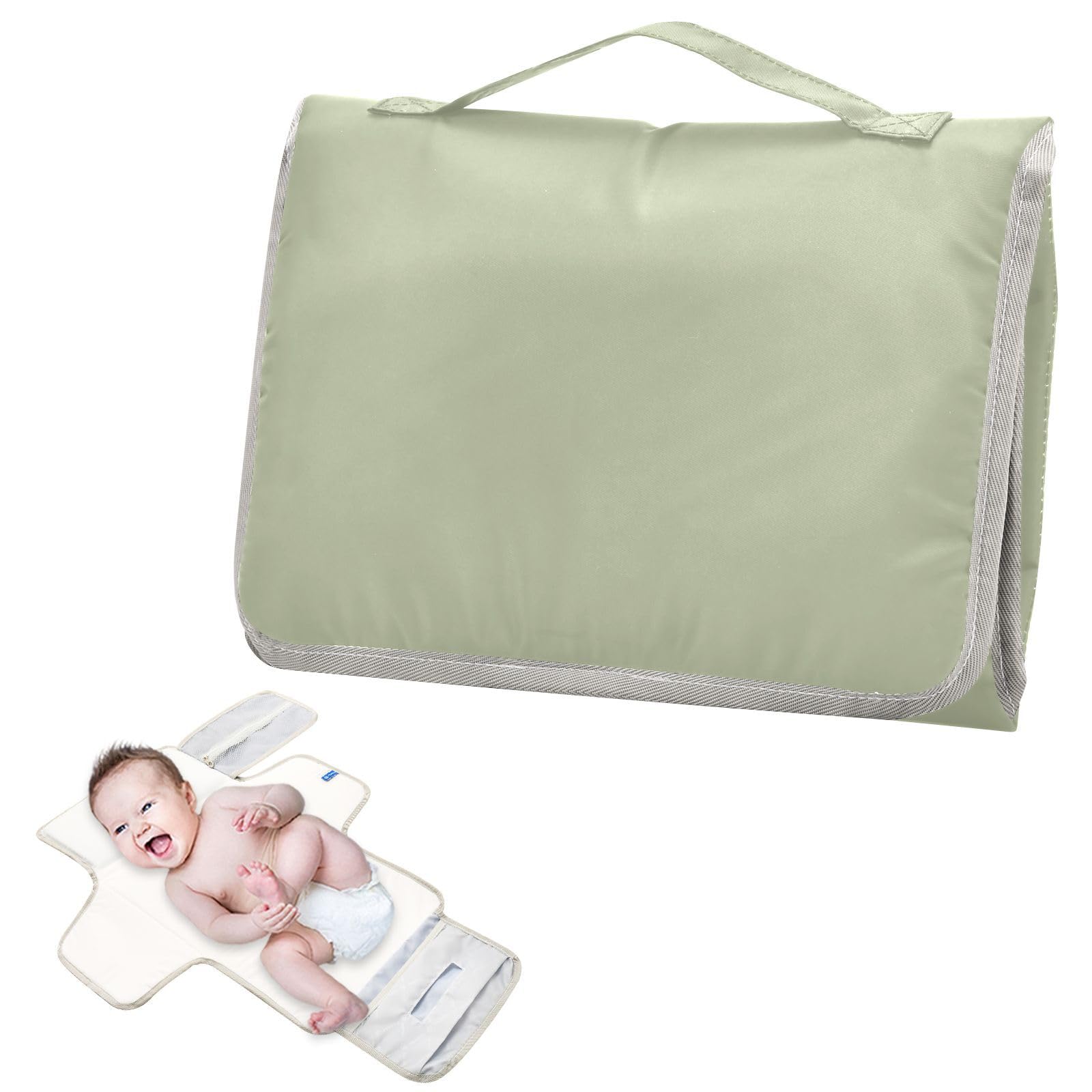PaChyLuu Portable Baby Changing Pad - Sage Green Solid Waterproof Diaper Changing Mats for Baby Boys Girls, Lightweight Changing Pads