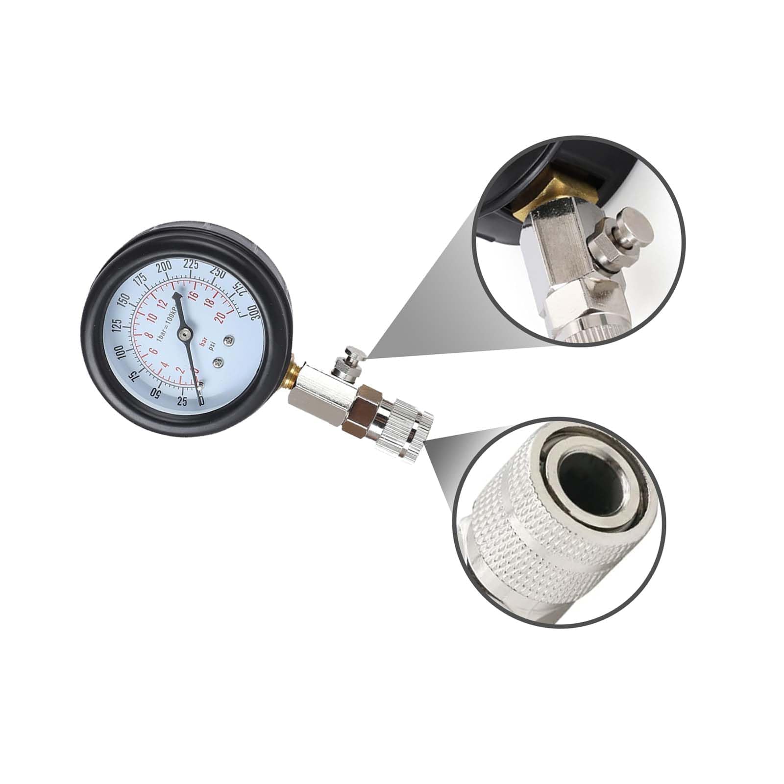Testeur de Compression de Cylindre,Testeur de Compression Moteur,Compressiometre Essence et Diesel,0-300 PSI/0-21 kg/cm2 Compressiometre Moto,Pour Voiture et Moto M10 M12 M14 M18