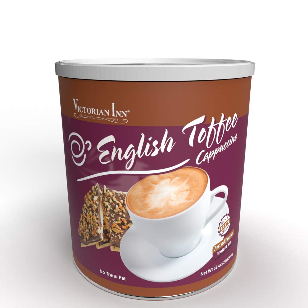 Victorian Inn Instant Cappuccino - English Toffee Flavor - Rich & Creamy Coffee Mix - Great Hot, Cold, or Blended - Ideal as Coffee Creamer - (2) 2 lb Canister