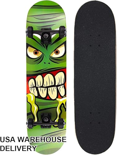 Miniatura 11 de NPET Pro - Patineta (Skateboard) completa de 31 pulgadas y 7 capas de arce canadiense. Patineta cóncava Black,02 Bandera USA,03 Monstruo