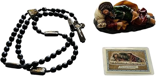 Conjunto de San José Tarjeta Laminada con Oración a "San José Dormido", Rosario de Madera y Estatua