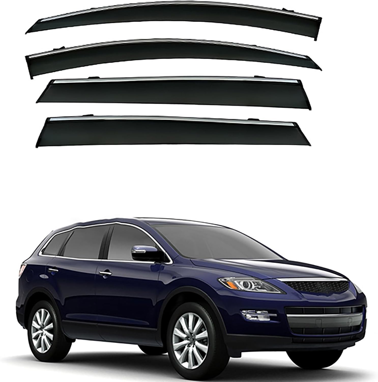 FengXH Window Deflectors for Mazda CX-9 MK1/TB 2007-2015 - 4pc Smoke Tint, Waterproof, Noise Reducing.